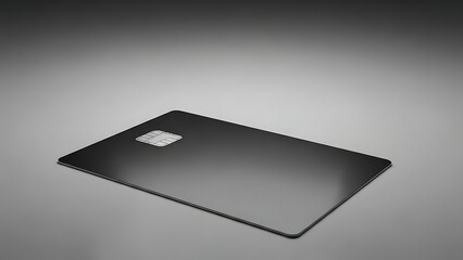 A sleek black credit card with an EMV chip on a grey background, representing modern financial transactions.