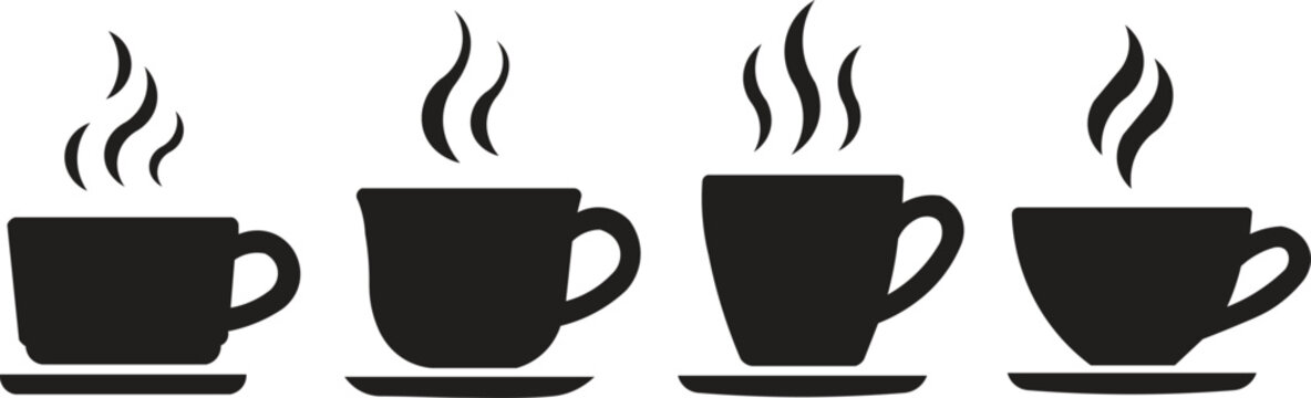 Vector Coffee Cups with Steam &ndash; Modern Drinkware Icons for Caf&eacute;, Coffee Shop, Beverage Menus, and Digital Art Illustrations