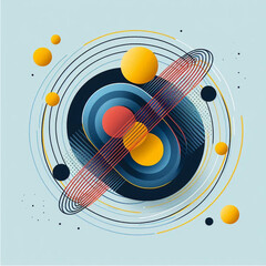Obraz premium Abstract blue music artwork with guitar and musical notes forming a circular planet-like design in a vibrant vector style
