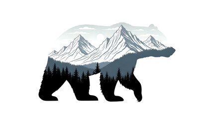 Majestic bear walking towards snow-capped mountains with trees