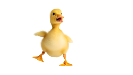 Adorable little yellow baby duckling walking happily isolated PNG with Transparent Background