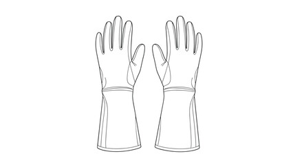 Obraz premium Pair of protective work or garden gloves in a simple black and white line art illustration style isolated on a plain white background.