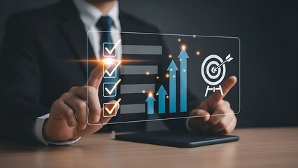 Businessman analyzing growth metrics on tablet