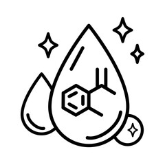 A drop of liquid with a chemical structure inside, often used to symbolize a lubricant or a specific active ingredient in a product.