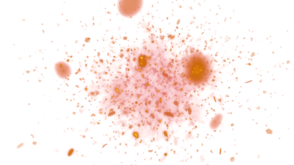 Orange paint splatter burst isolated on transparent background, ink spray particles grunge effect