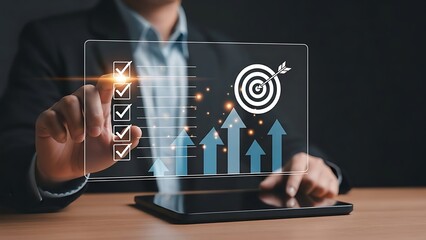 Businessman analyzing growth targets