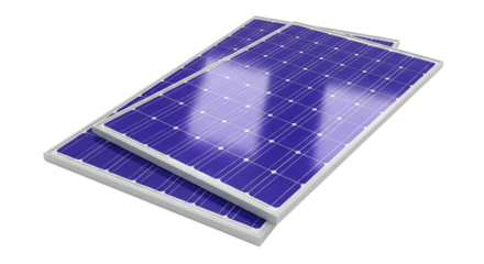 Pair of Blue Solar Panels with Reflective Surface Stacked Clean Energy Technology Component isolated on transparent background