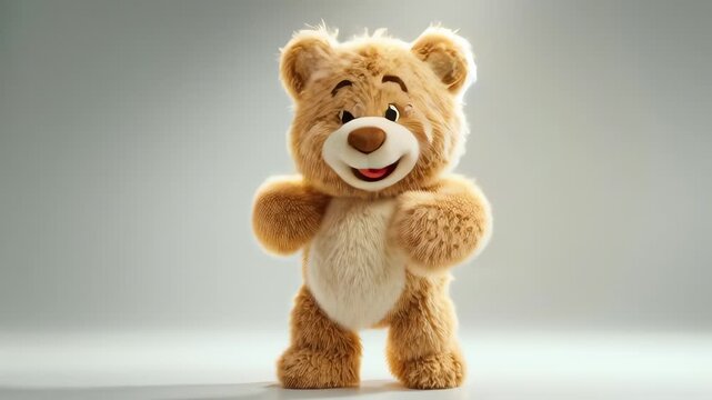 Joyful animated teddy bear smiling cheerfully 3D character