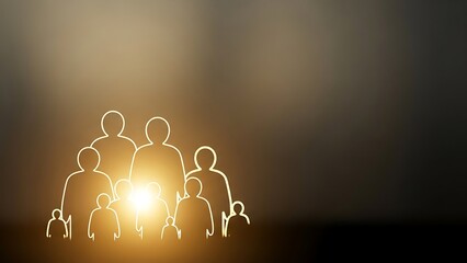 Glowing silhouettes of a diverse group of people standing together in unity.