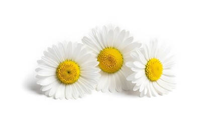 Obraz premium Beautiful white daisies with yellow centers arranged on white background