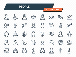 Obraz premium people icons set - pacient, handicapped, old man, spindle, elegant outline vector collection.