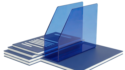 Blue Acrylic Magazine Holder with Stacked Books
