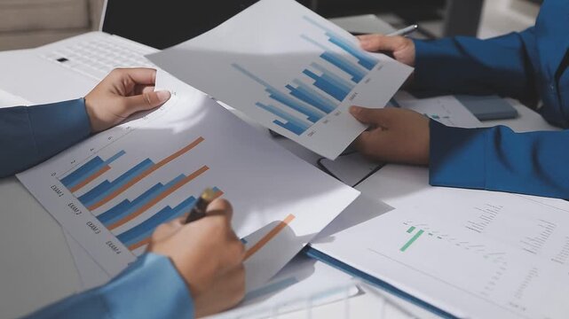 Asian male financial officer or accountant checking investment results Financial budget analysis Planning to summarize results and report to the meeting Audit concept and investment results.