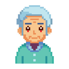 Fototapeta premium Pixel Art Elderly Woman Grandmother Character Face Portrait