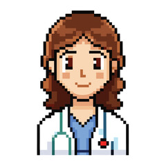Obraz premium Pixel Art Female Doctor Character in White Lab Coat Portrait