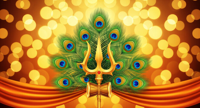 Datta Jayanti, trishul, peacock feather, saffron cloth, glowing background