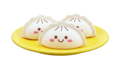 Cute Kawaii Dumplings on a Yellow Plate