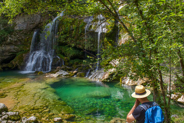 Summer landscape with Slap Virje, waterfall Virje in Slovenia