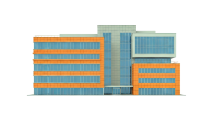 Modern Office Building with Orange and Glass Facade