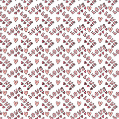 Cute romantic red and pink love heart seamless pattern background print . Valentine's Day holiday illustration background texture, romantic wedding design collection.