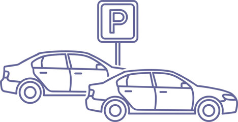 Fototapeta premium Parking area with parked cars and sign illustration isolated on white background vector line design for transportation concept