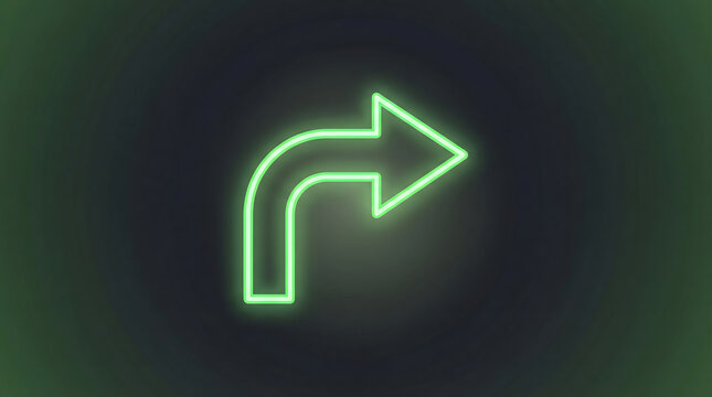 Glowing neon green directional arrow indicating a right turn or path redirection