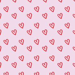 Cute romantic red and pink love heart seamless pattern background print . Valentine's Day holiday illustration background texture, romantic wedding design collection.