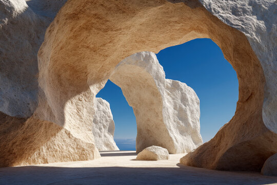 Matte clay block bridge illusion with rounded edges and porous texture in bright light
