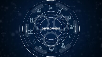 Digital development concept with gears and representing growth finance security and human