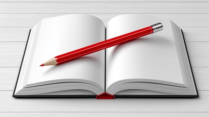 Fototapeta premium Minimalist composition featuring lined notebook and bright red pencil on wooden surface