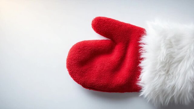 Cozy Christmas Touch: A detail shot of a classic red mitten with a soft white cuff evoking the warmth and cheer of the holiday season.