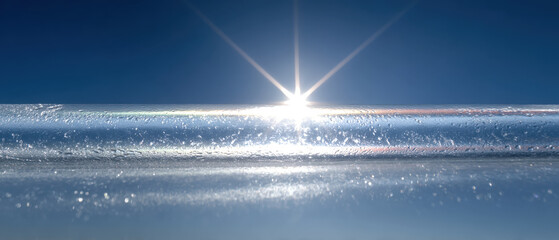 Backlit glass condensation gradient with luminous strip and wide clear negative space