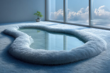 Irregular clear island on fogged glass surrounded by gentle mist gradient texture