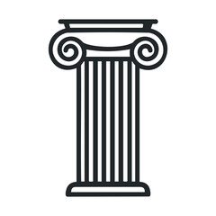 Simple Ionic column vector illustration depicts classic architectural details with a fluted shaft and volute capital, representing strength and heritage.