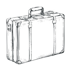 Vintage suitcase, hand-drawn in a classic sketch style, evokes a sense of travel, adventure, and nostalgic journeys, perfect for design projects and historical themes.