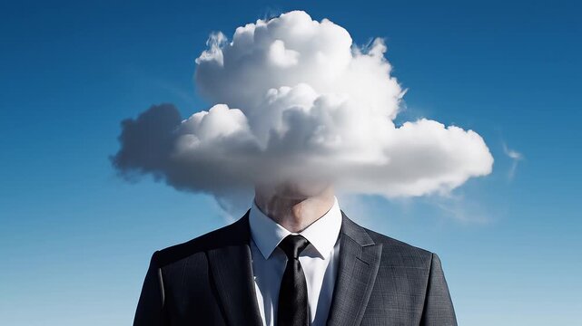 Surreal Portrait of a Businessman in a Suit with a Cloud for a Head.