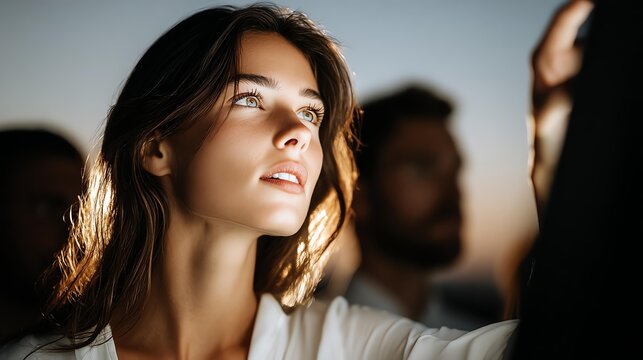Woman gazing under soft evening light