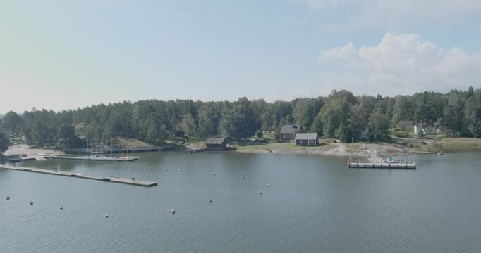 Aerial view of Archipelago Museum Pentala located on the island of Pentala in summer, Espoo, Finland.
