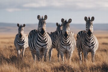 Fototapeta premium Zebras in the Wild: A Striking Portrait of African Wildlife