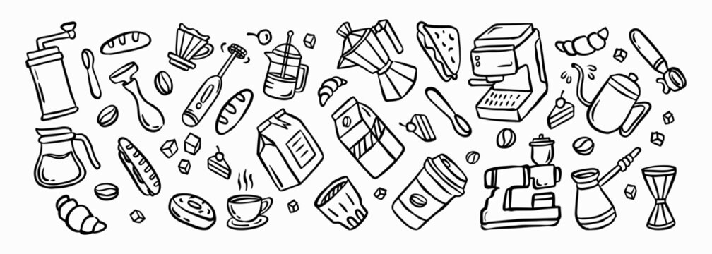 Set of Cafe Essentials Doodle Illustrations
