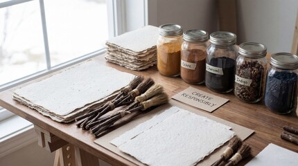 Art Supplies for Sustainable Handmade Paper Making with Natural Pigments and Brushes