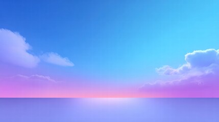 Dreamy sky gradient with clouds and serene pastel tones, horizon view