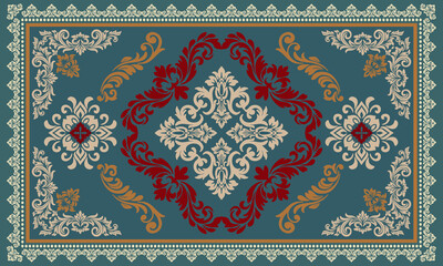 Obraz premium Damask rug pattern, carpet design. rug pattern Boho tribal texture,carpet pattern floral.motif,grometric. Rug design elegance, decor living dining room,bedroom. Woven carpet illustration.damask floral
