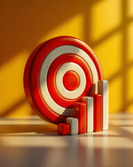 3D bullseye target paired with upward chart icon for KPI growth goals
