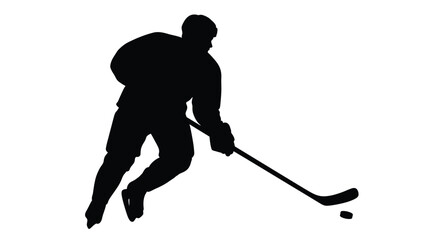 Hockey player in action with stick and puck a striking silhouette