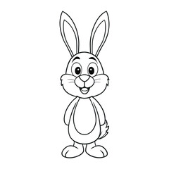 Fototapeta premium Cute Easter bunny coloring page featuring a smiling bunny with floppy ears, holding a decorated egg amid spring flowers, soft lines and playful details perfect for kids. 