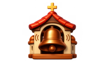 Bronze church bell with cross and simple composition for religious and holiday decorations