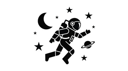 Obraz premium Astronaut floating in space with moon and stars a striking silhouette