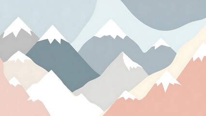 Snowy mountain range landscape with colorful abstract peaks and pastel sky