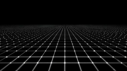 Abstract perspective grid with a dark background. The image evokes a sense of depth and geometric patterns